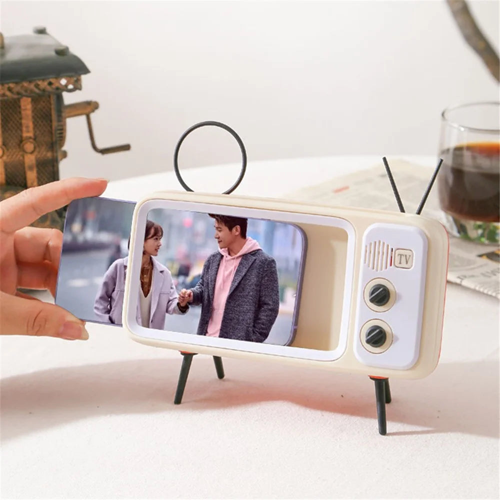 Retro TV Shape Mobile Phone Holder Home Office Desktop TV Phone Stand Bracket - Orange Black - 2