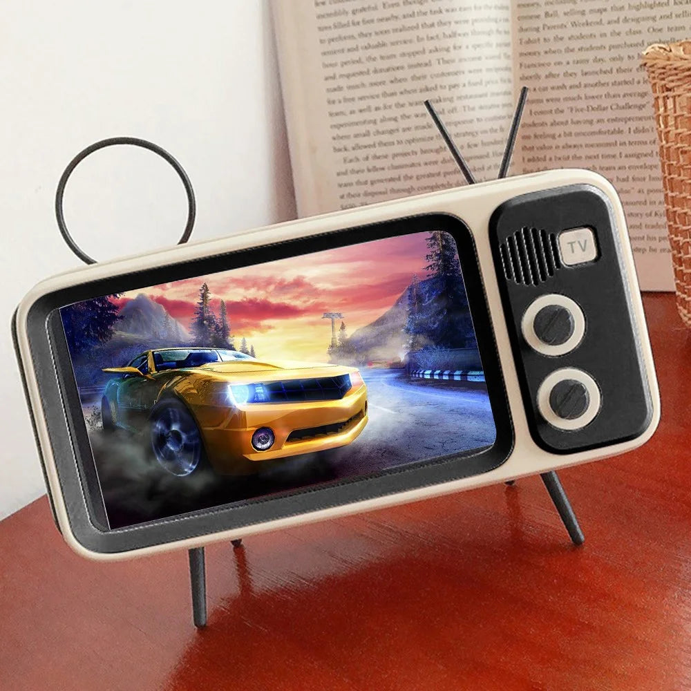 Retro TV Shape Mobile Phone Holder Home Office Desktop TV Phone Stand Bracket - Orange Black - 3