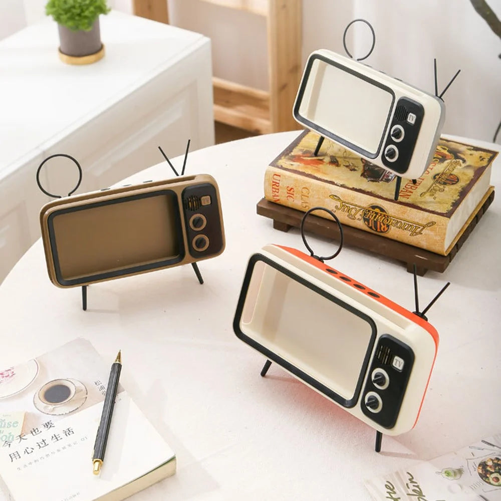 Retro TV Shape Mobile Phone Holder Home Office Desktop TV Phone Stand Bracket - Orange Black - 4