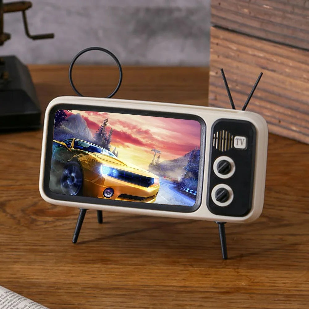 Retro TV Shape Mobile Phone Holder Home Office Desktop TV Phone Stand Bracket - Orange Black - 6