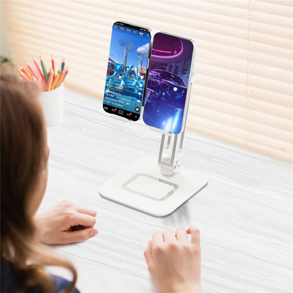 RS719 Foldable Desktop Stand Cell Phone Holder Heavy Duty Aluminum Alloy Base Adjustable Desk Mount Tablet Holder - 2