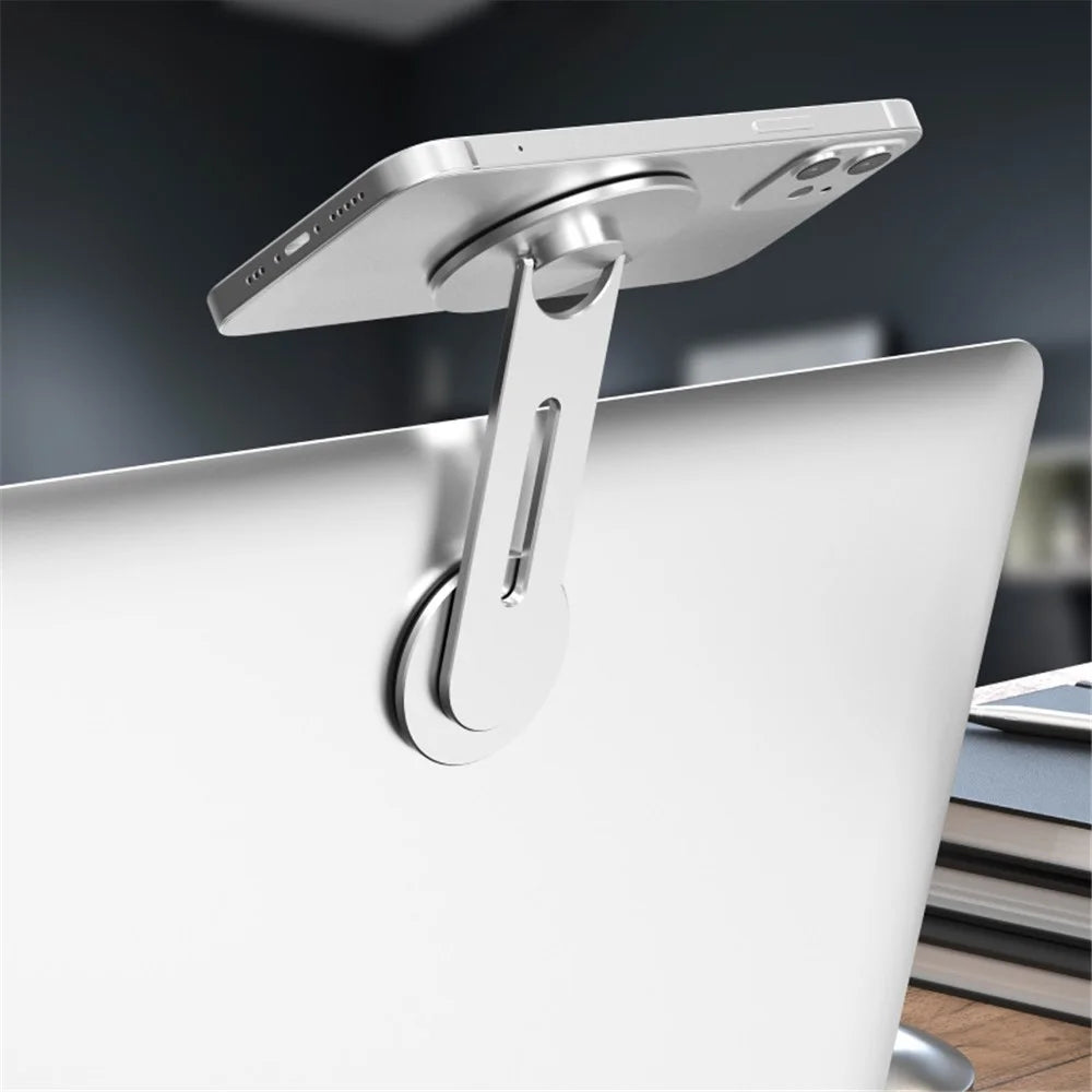 ZF013 180-Degree Flip Magnetic Phone Bracket for Laptops, Desktop Computer Ultra-Thin Magnetic Phone Holder - Silver - 2