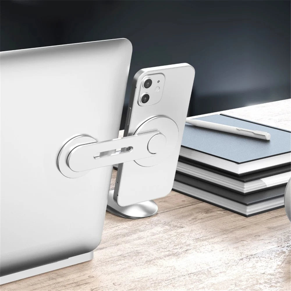 ZF013 180-Degree Flip Magnetic Phone Bracket for Laptops, Desktop Computer Ultra-Thin Magnetic Phone Holder - Silver - 4