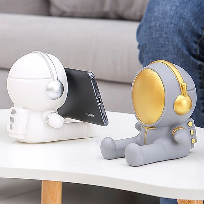 Creative Cartoon Astronaut Mobile Phone Holder Desktop Cellphone Bracket Stand Home Decor - Grey - 4