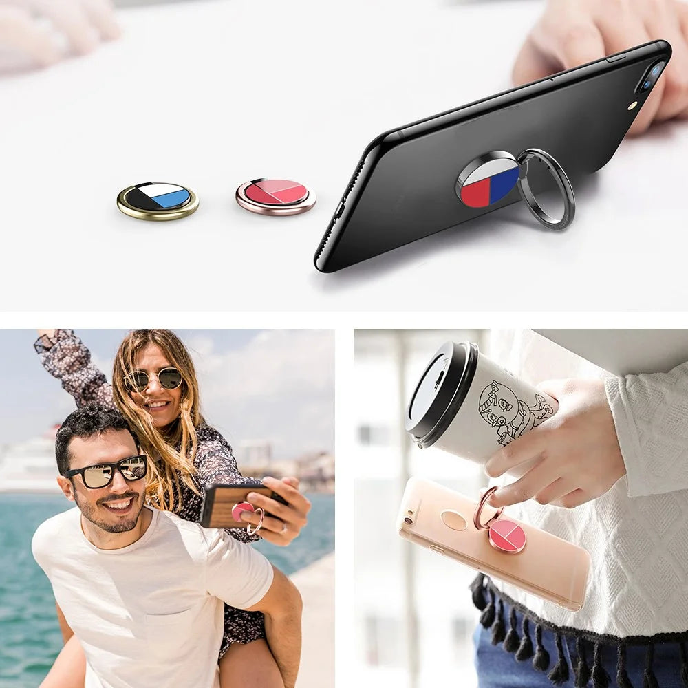 AHASTYLE ST12 Aluminum Alloy Rotatable Foldable Ring Buckle Phone Holder Desktop Mobile Phone Kickstand - Red / White / Blue - 6