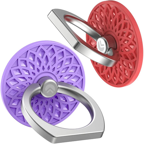 AHASTYLE ST13 2Pcs Flower Design 360-degree Rotating Ring Buckle Phone Holder Metal Cellphone Kickstand - Purple+Red - 1