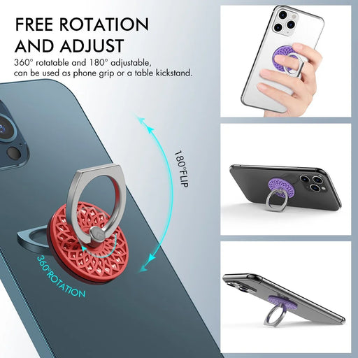 AHASTYLE ST13 2Pcs Flower Design 360-degree Rotating Ring Buckle Phone Holder Metal Cellphone Kickstand - Purple+Red - 2