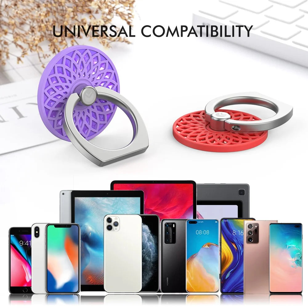 AHASTYLE ST13 2Pcs Flower Design 360-degree Rotating Ring Buckle Phone Holder Metal Cellphone Kickstand - Purple+Red - 3