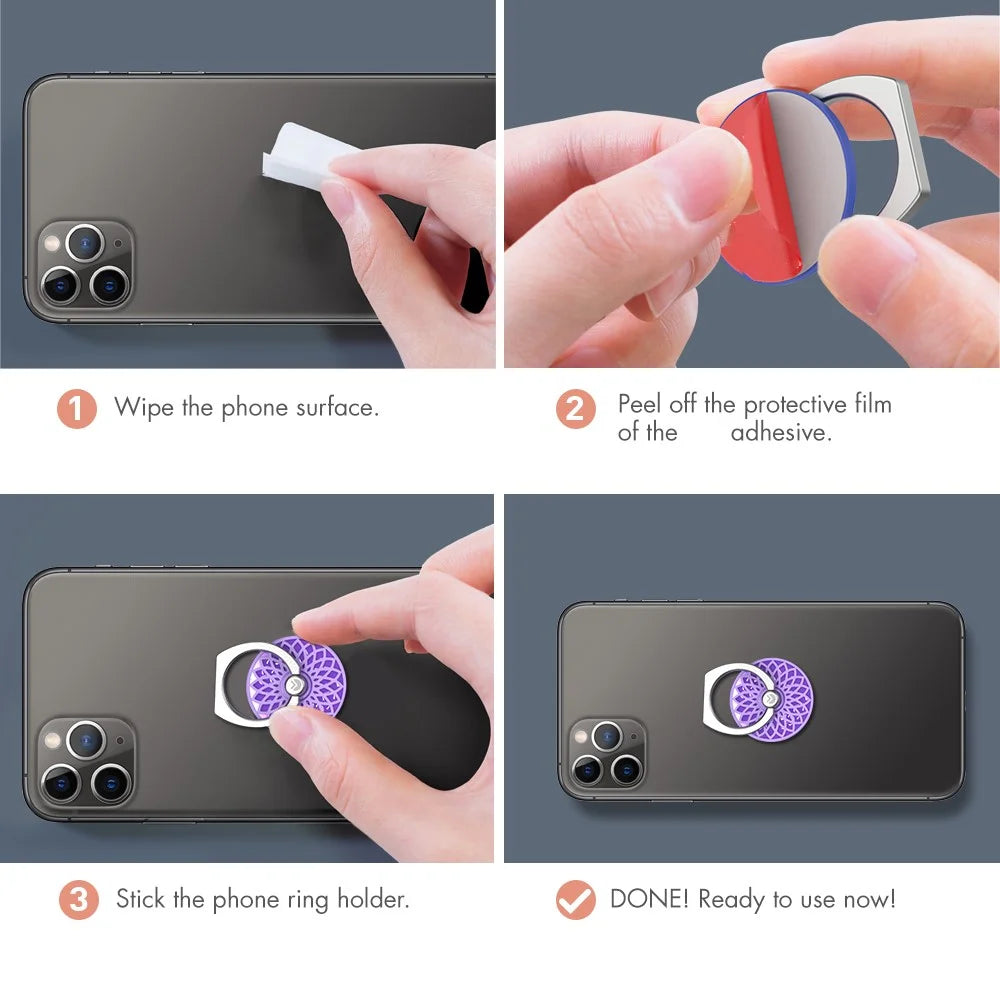 AHASTYLE ST13 2Pcs Flower Design 360-degree Rotating Ring Buckle Phone Holder Metal Cellphone Kickstand - Purple+Red - 5