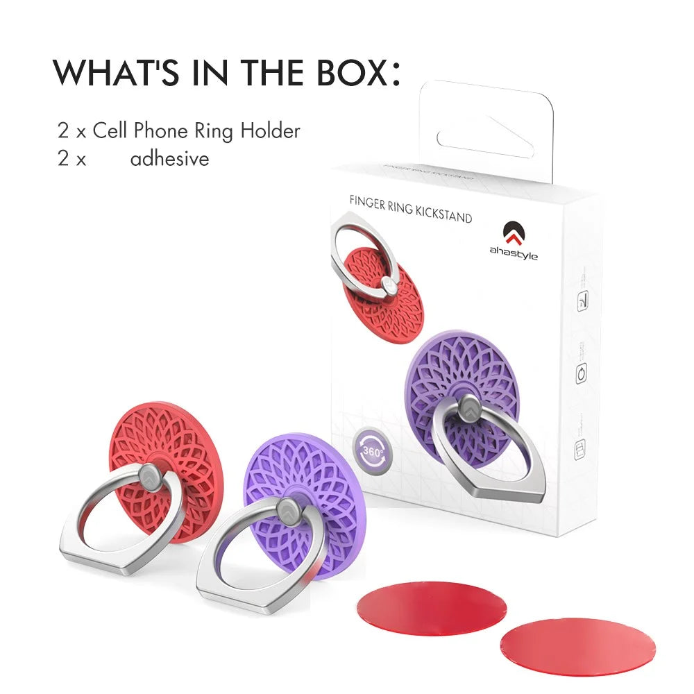 AHASTYLE ST13 2Pcs Flower Design 360-degree Rotating Ring Buckle Phone Holder Metal Cellphone Kickstand - Purple+Red - 7