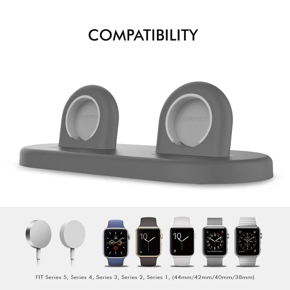 AHASTYLE PT116 For Apple Watch Dual Position Charging Stand Smart Watch Charger Holder Base - Grey - 2