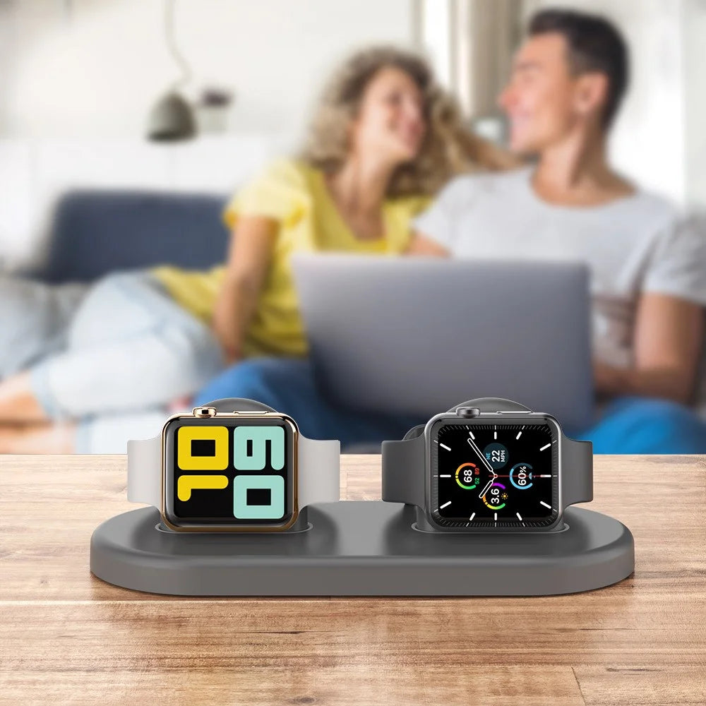 AHASTYLE PT116 For Apple Watch Dual Position Charging Stand Smart Watch Charger Holder Base - Grey - 6