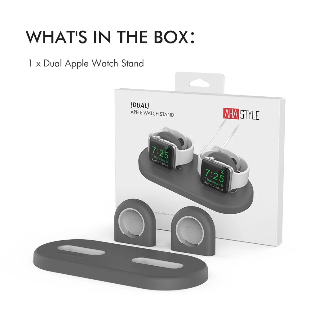 AHASTYLE PT116 For Apple Watch Dual Position Charging Stand Smart Watch Charger Holder Base - Grey - 7