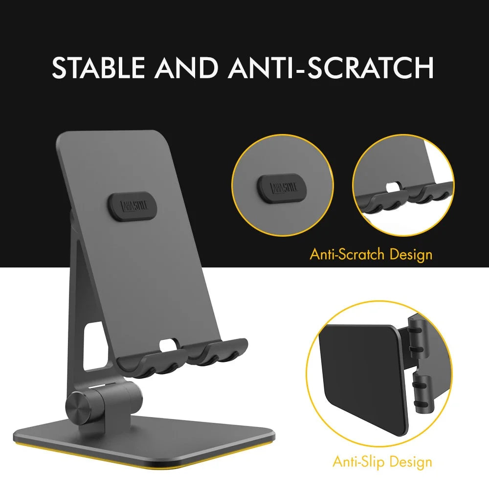 AHASTYLE ST01 Foldable Aluminum Alloy Phone Holder Stand Desktop Dual Shaft Adjustable Bracket - Black - 3