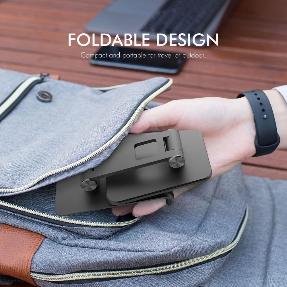 AHASTYLE ST01 Foldable Aluminum Alloy Phone Holder Stand Desktop Dual Shaft Adjustable Bracket - Black - 5