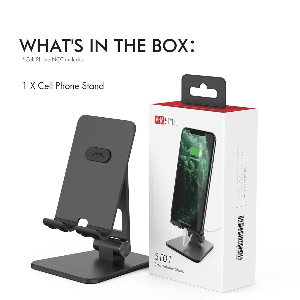 AHASTYLE ST01 Foldable Aluminum Alloy Phone Holder Stand Desktop Dual Shaft Adjustable Bracket - Black - 7