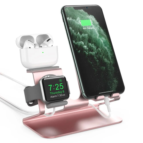 AHASTYLE ST05 For Apple Watch / iPhone / AirPods 3-in-1 Charging Stand Aluminum Alloy Desktop Charging Bracket - Rose Gold - 1