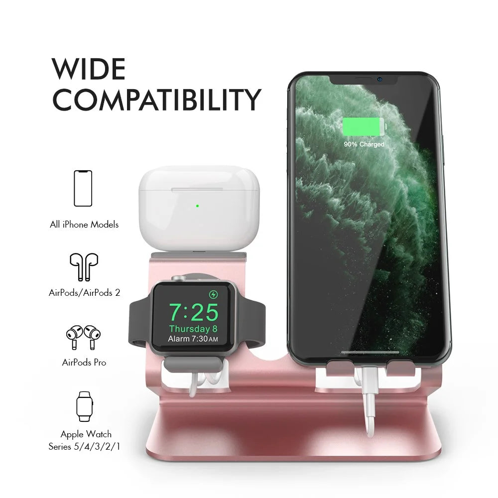 AHASTYLE ST05 For Apple Watch / iPhone / AirPods 3-in-1 Charging Stand Aluminum Alloy Desktop Charging Bracket - Rose Gold - 2
