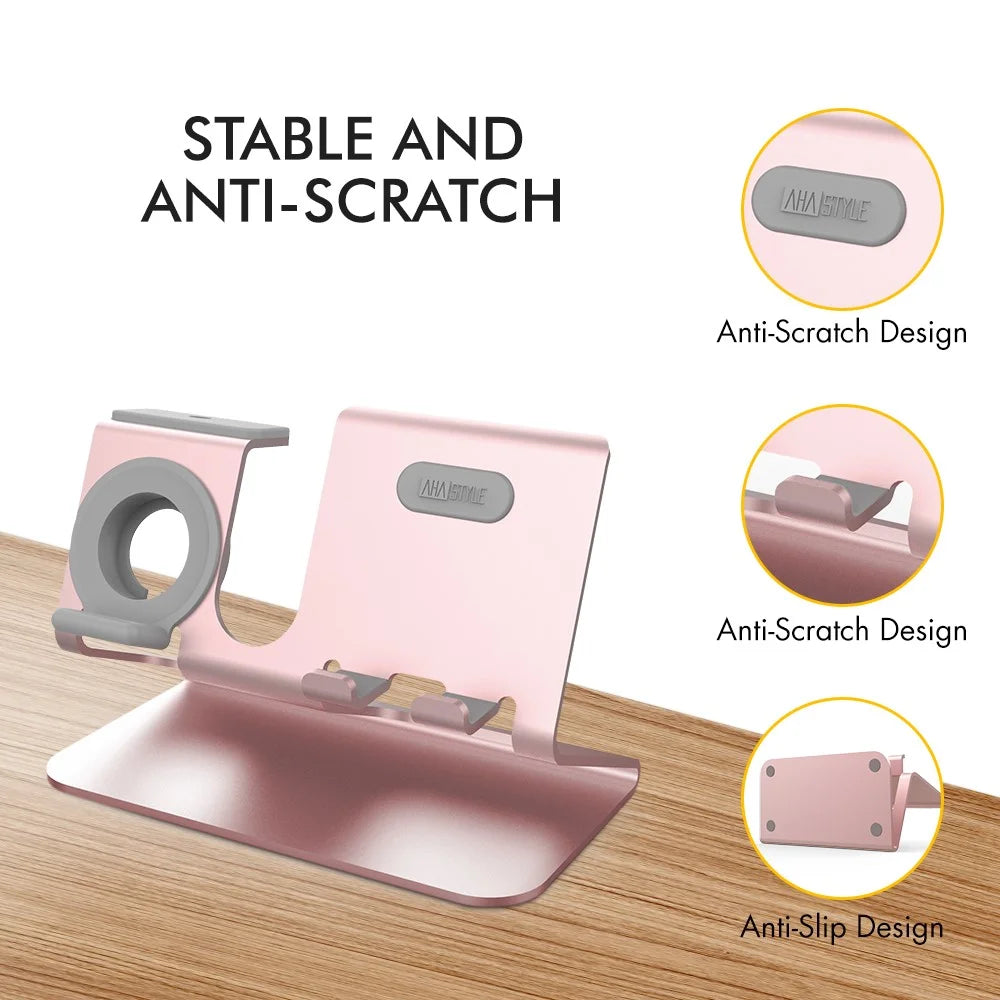 AHASTYLE ST05 For Apple Watch / iPhone / AirPods 3-in-1 Charging Stand Aluminum Alloy Desktop Charging Bracket - Rose Gold - 5