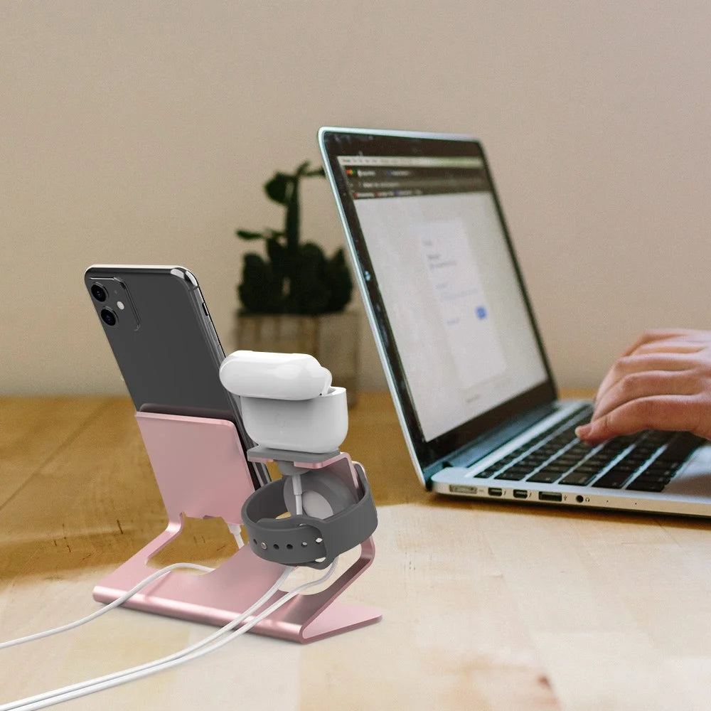 AHASTYLE ST05 For Apple Watch / iPhone / AirPods 3-in-1 Charging Stand Aluminum Alloy Desktop Charging Bracket - Rose Gold - 6
