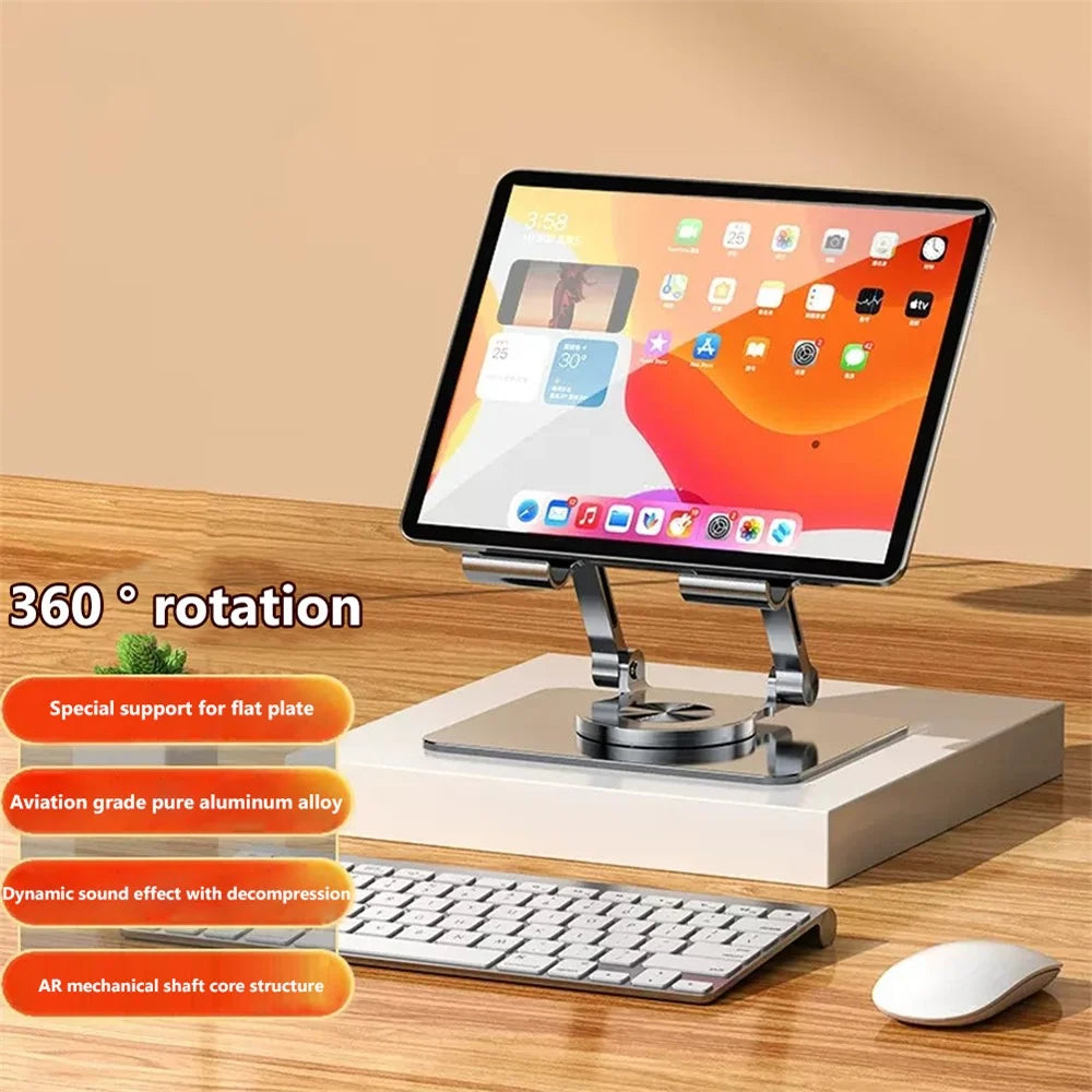 P2027 Folding Lazy Bracket 360 Degree Rotation Aluminum Alloy Tablet Holder Stand - Silver - 4