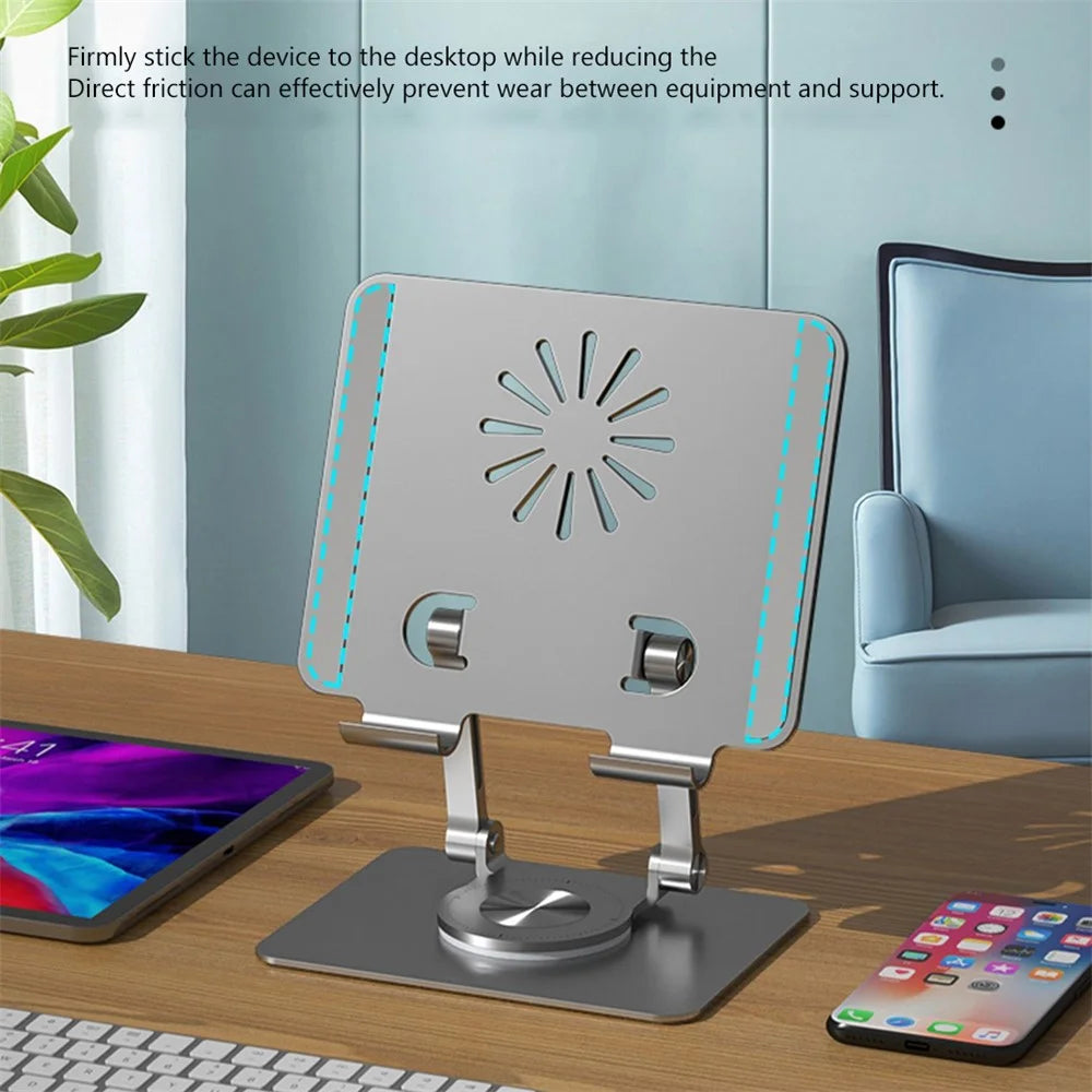 P2027 Folding Lazy Bracket 360 Degree Rotation Aluminum Alloy Tablet Holder Stand - Silver - 5