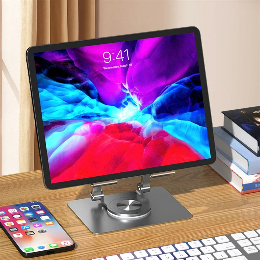 P2027 Folding Lazy Bracket 360 Degree Rotation Aluminum Alloy Tablet Holder Stand - Silver - 6