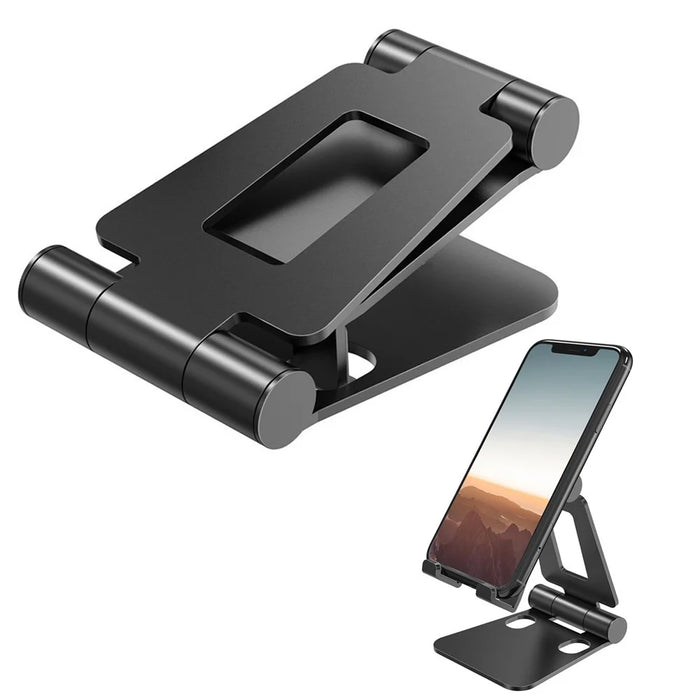 AS007 Foldable Smartphone Stand Holder Aluminum Alloy Cell Phone Stand Desktop Mount Bracket - Black - 1