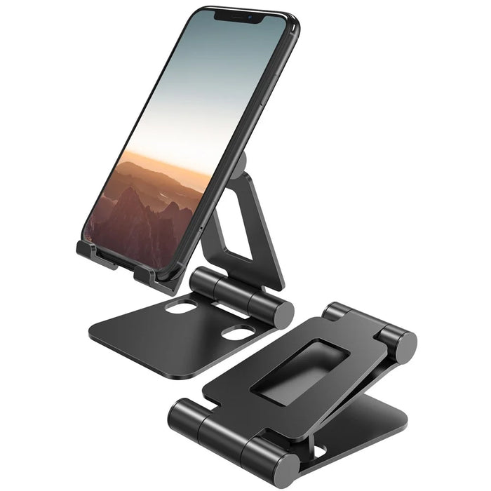 AS007 Foldable Smartphone Stand Holder Aluminum Alloy Cell Phone Stand Desktop Mount Bracket - Black - 2