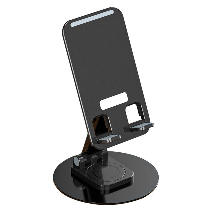 T9 Desktop Phone Stand Folding 360° Rotating Tablet Holder for Live Streaming, Online Teaching - Black - 1