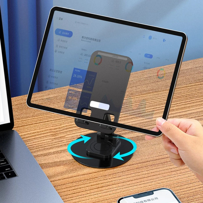 T9 Desktop Phone Stand Folding 360° Rotating Tablet Holder for Live Streaming, Online Teaching - Black - 2