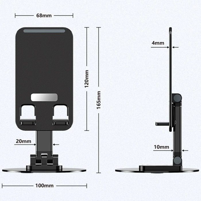 T9 Desktop Phone Stand Folding 360° Rotating Tablet Holder for Live Streaming, Online Teaching - Black - 5
