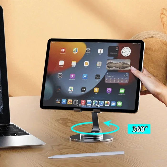 Tablet Stand 360-degree Rotating Aluminum Alloy Desktop Holder Foldable Mobile Phone Stand Adjustable Tablet Mount - Grey - 3