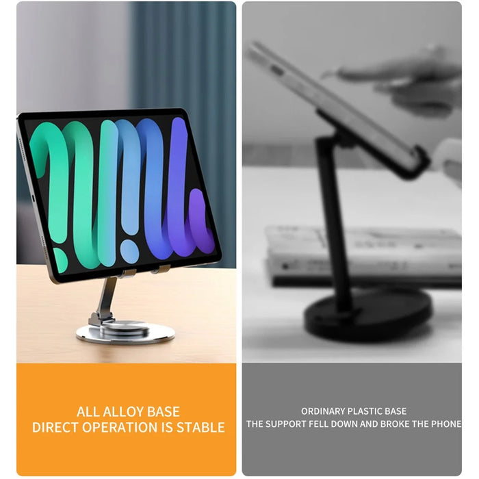 Tablet Stand 360-degree Rotating Aluminum Alloy Desktop Holder Foldable Mobile Phone Stand Adjustable Tablet Mount - Grey - 6