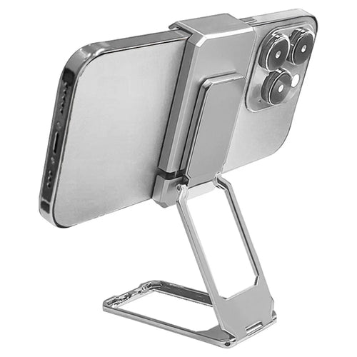 Folding Metal Desktop Phone Kickstand 360-Degree Rotating Zinc Alloy Cell Phone Back Clip Stand - Silver - 1