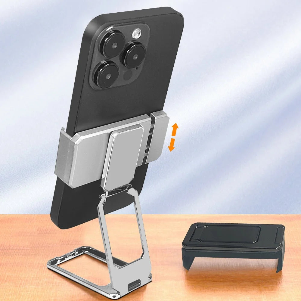 Folding Metal Desktop Phone Kickstand 360-Degree Rotating Zinc Alloy Cell Phone Back Clip Stand - Silver - 2