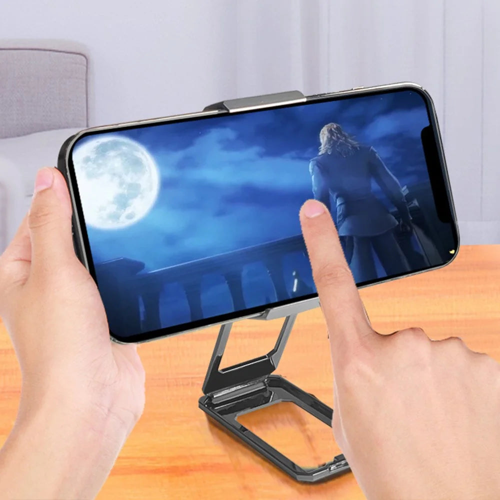 Folding Metal Desktop Phone Kickstand 360-Degree Rotating Zinc Alloy Cell Phone Back Clip Stand - Silver - 3
