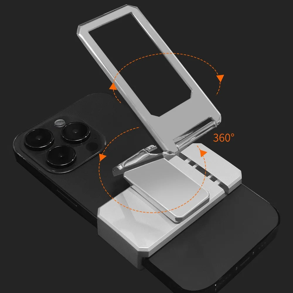 Folding Metal Desktop Phone Kickstand 360-Degree Rotating Zinc Alloy Cell Phone Back Clip Stand - Silver - 4