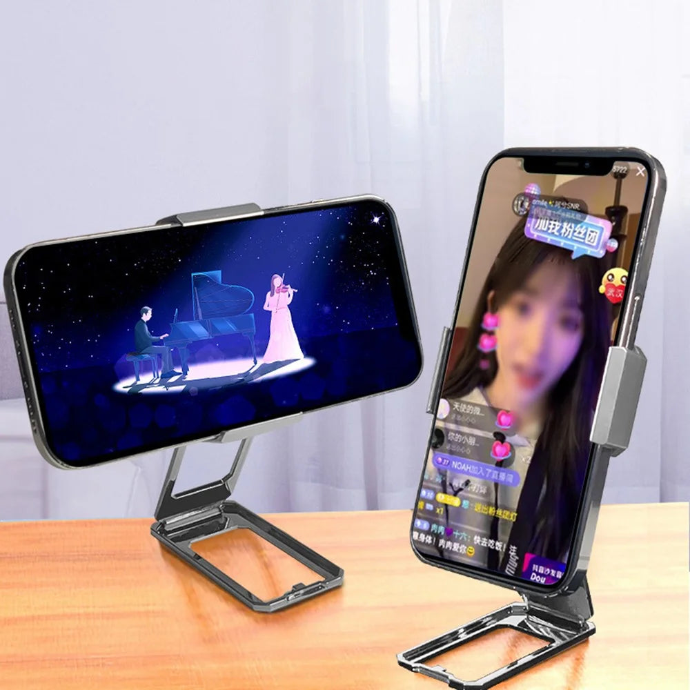 Folding Metal Desktop Phone Kickstand 360-Degree Rotating Zinc Alloy Cell Phone Back Clip Stand - Silver - 5