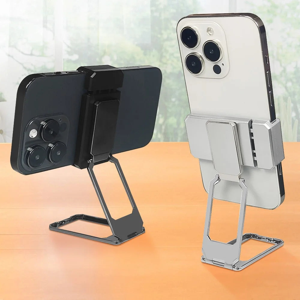 Folding Metal Desktop Phone Kickstand 360-Degree Rotating Zinc Alloy Cell Phone Back Clip Stand - Silver - 6