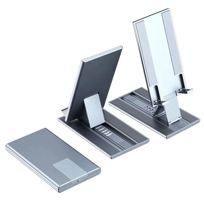 Phone Stand Adjustable Aluminium Tablet Desktop Holder Fully Foldable Phone Cradle Dock - Silver - 2