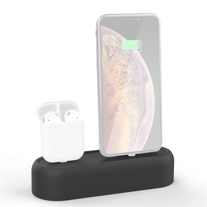 AHASTYLE PT55 2 in 1 Charging Dock Bracket for AirPods / iPhone Silicone Stand Holder - Black - 2