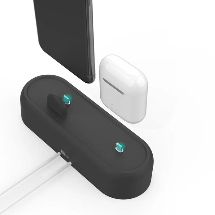 AHASTYLE PT55 2 in 1 Charging Dock Bracket for AirPods / iPhone Silicone Stand Holder - Black - 4