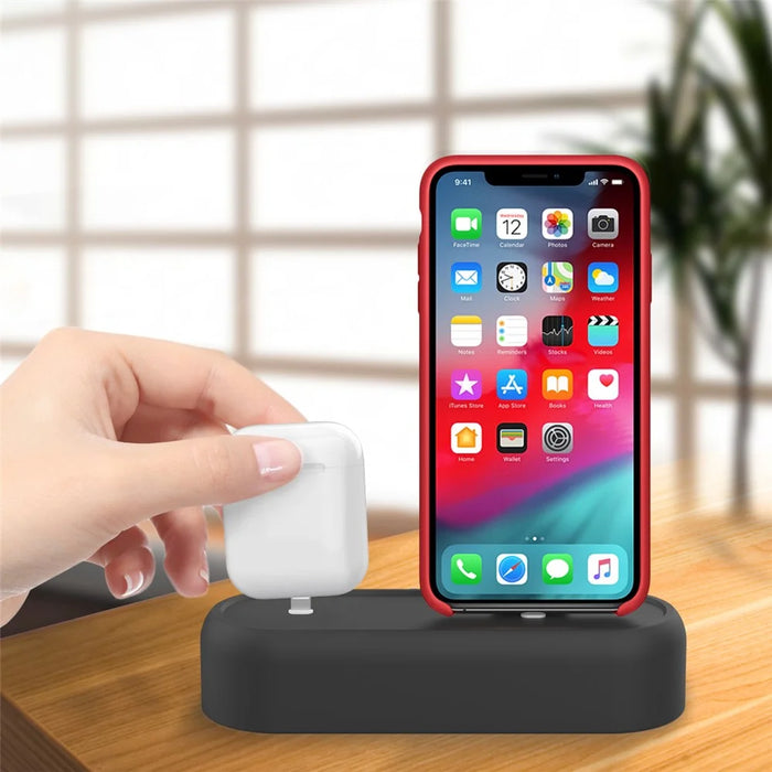AHASTYLE PT55 2 in 1 Charging Dock Bracket for AirPods / iPhone Silicone Stand Holder - Black - 7
