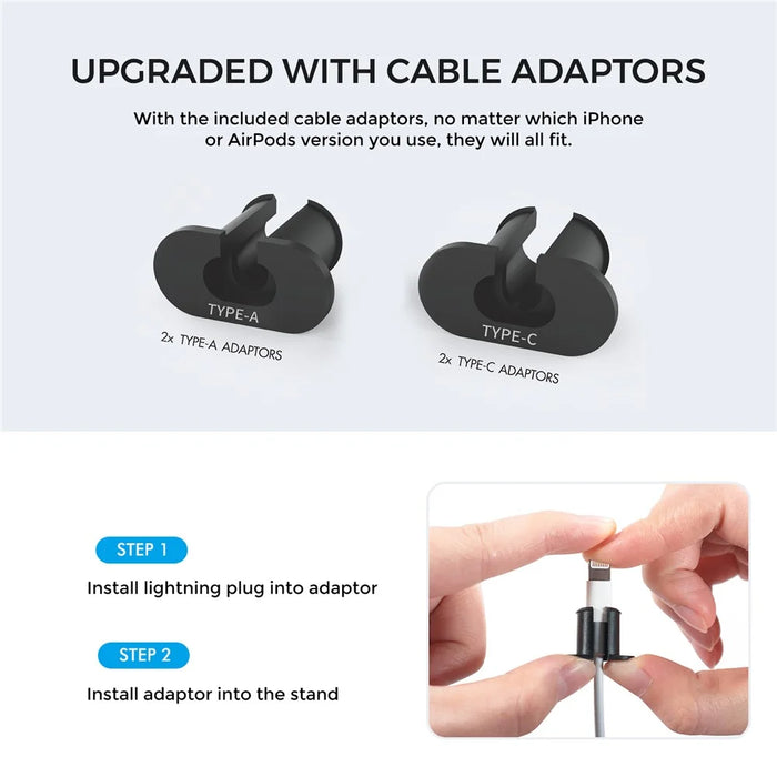 AHASTYLE PT56-S For iPhone 12 / 13 / 14 / Apple Watch Stand Holder 2 in 1 Silicone Charging Dock with Cable Adapter - Black - 5