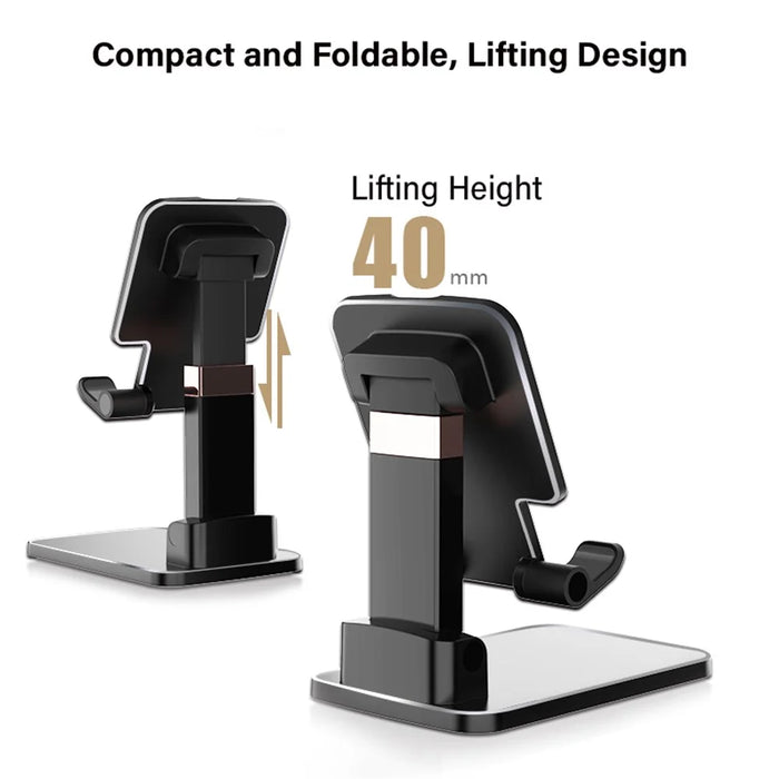 CCT14 Lifting Folding Phone Holder Portable Multi-Angle Adjustable Phone Stand for iPhone, Samsung, Huawei - Black - 3