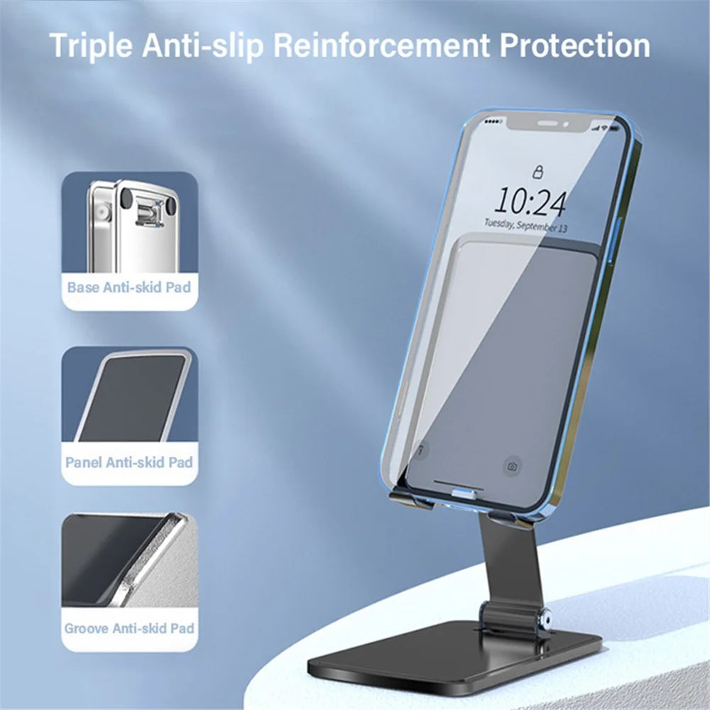 CCT15 Portable Folding Phone Holder Adjustable Anti-Slip Tablets Metal Stand for 4-13 inch Device - Tarnish - 6