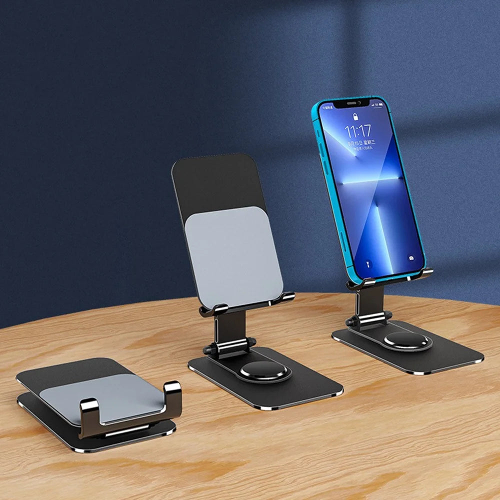 Q10 Desktop Folding Phone Stand Aluminum Alloy Ultra-Thin Rotating Cell Phone Holder - Black - 2