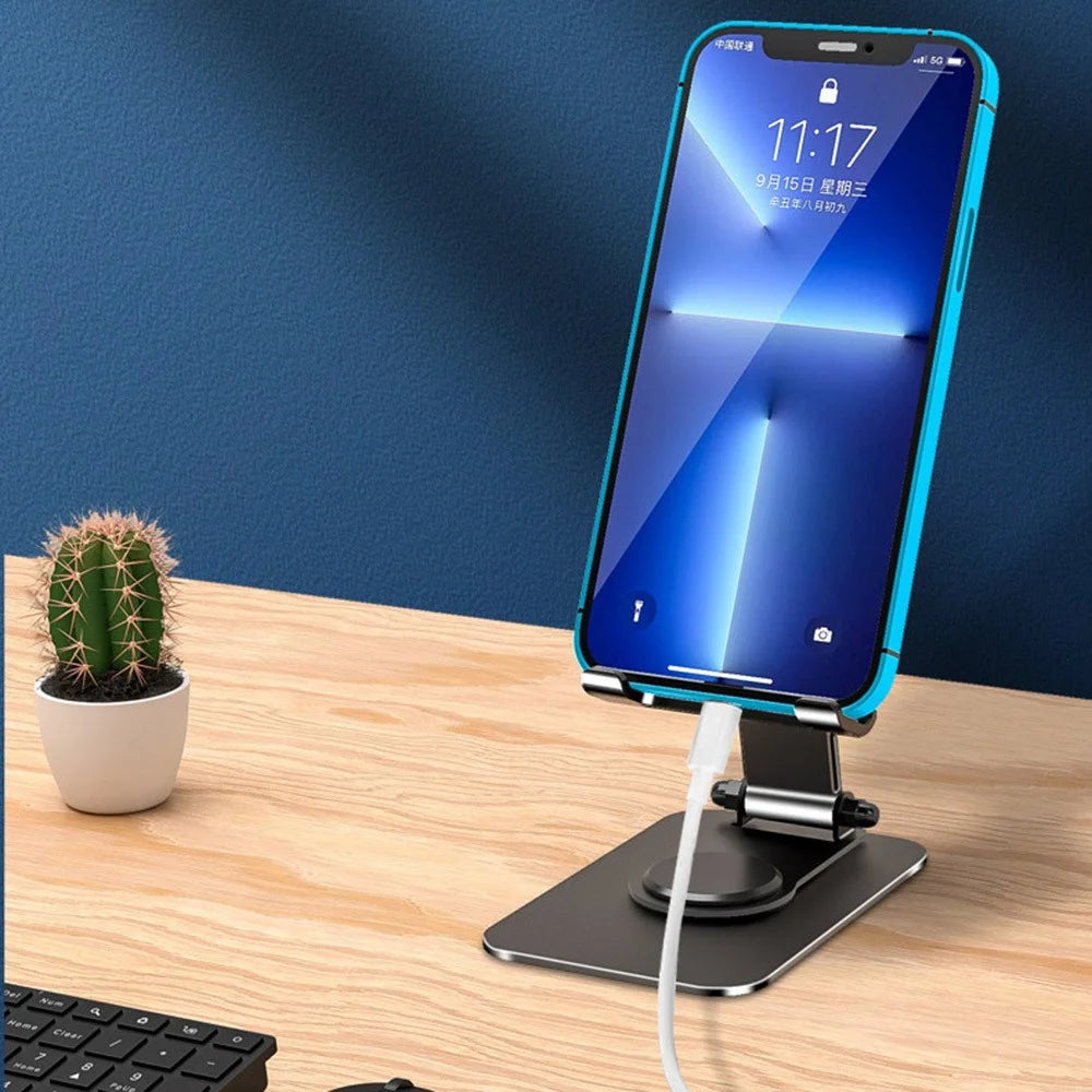 Q10 Desktop Folding Phone Stand Aluminum Alloy Ultra-Thin Rotating Cell Phone Holder - Black - 3