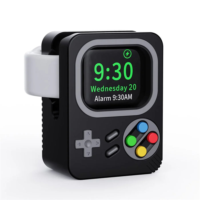 Watch Charger Holder for Apple Watch, Retro Game Console Design Silicone Charging Stand Holder - Black - 1